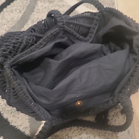 Anju Woven Cotton Large Fringe Black Bag - Picture 12 of 13